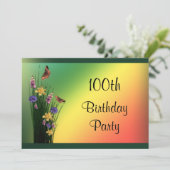 Grassy boeket en vlinders 100e verjaardag kaart (Staand voorkant)