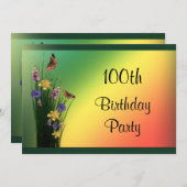 Grassy boeket en vlinders 100e verjaardag kaart (Voorkant / Achterkant)
