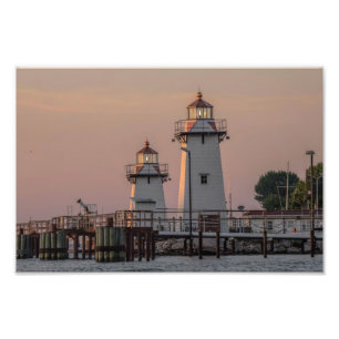 Grassy Island Lighthouse Range Green Bay, WI Foto Afdruk