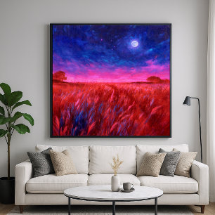 Grasveld bij Nacht - Impressionistische Stijl Kuns Poster