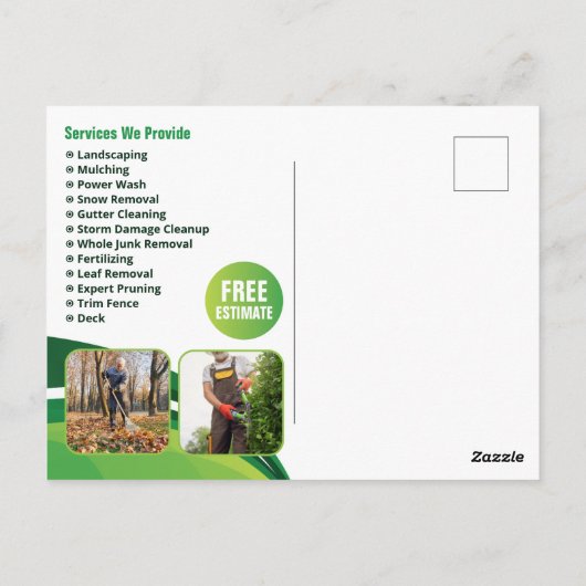 Grasverzorging Landscaping Maaien Gras Boom Servic Briefkaart (Achterkant)