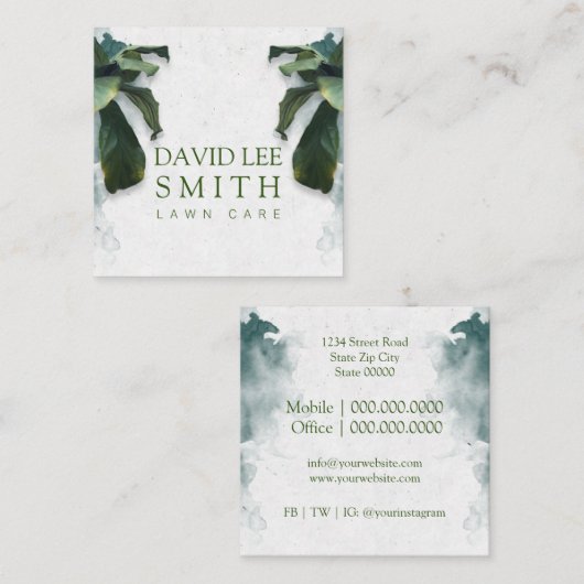 Grasverzorging of landschapsarchitectuur vierkante visitekaartje (Voorkant / Achterkant)