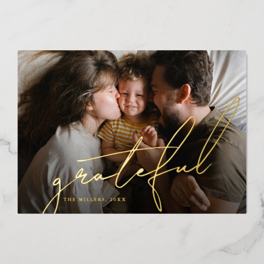 Grateful 2 Photo Collage Christmas Folie Feestdagenkaart (Voorkant)
