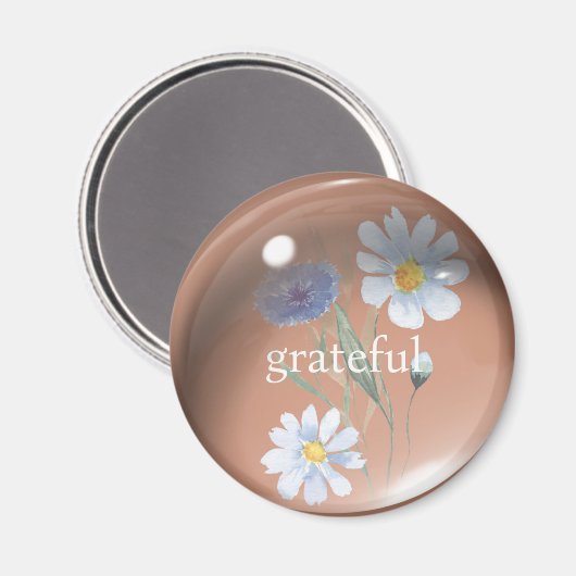 Grateful 3D Waterdrop met Bloemen Oker Magneet (Voorkant / Achterkant)