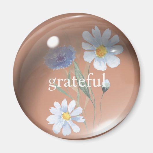 Grateful 3D Waterdrop met Bloemen Oker Magneet (Voorkant)