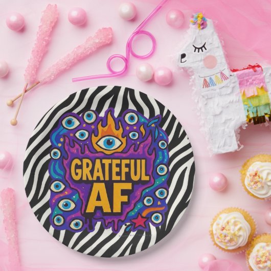 Grateful AF - Zebra Pattern - Papieren Bordje (Feest)