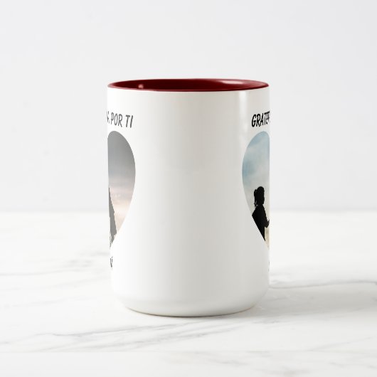 Grateful Agradecida tweetalig Moederdag hart Tweekleurige Koffiemok (Center)