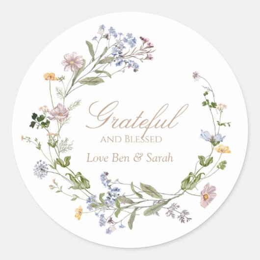 Grateful and Blessed Wildflower Round Sticker (Voorkant)