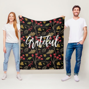 Grateful Autumn bladeren bladblauw op zwart Fleece Deken