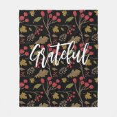 Grateful Autumn bladeren bladblauw op zwart Fleece Deken (Voorkant)