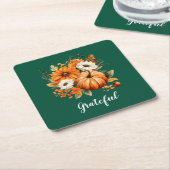 Grateful Autumn Floral Pumpkin Green Square Kartonnen Onderzetters (Schuin)