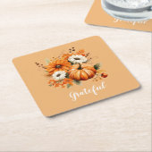 Grateful Autumn Floral Pumpkin Orange Square Kartonnen Onderzetters (Schuin)