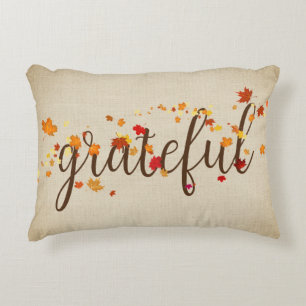 Grateful Autumn Leaves on Burlap Accent Kussen