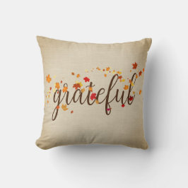 Grateful Autumn Leaves on Burlap Kussen