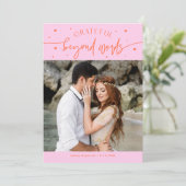 Grateful Beyond Words Wedding Photo Orange Pink Bedankkaart (Staand voorkant)