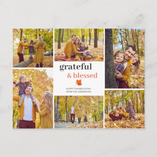 Grateful & Blessed Herfst Thanksgiving familiefoto Feestdagenkaart (Voorkant)