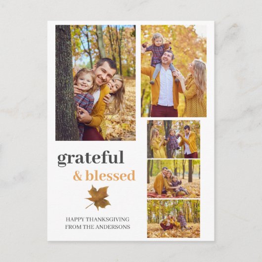 Grateful & Blessed Herfst Thanksgiving familiefoto Feestdagenkaart (Voorkant)
