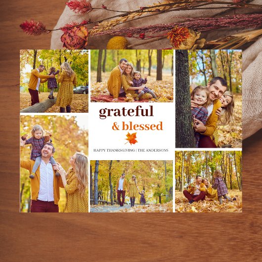 Grateful & Blessed Herfst Thanksgiving familiefoto Feestdagenkaart