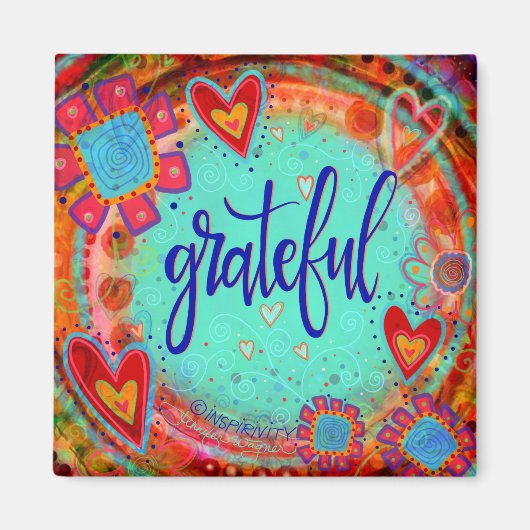 Grateful  Bloemen Whimsical Inspirerend Plezier Magneet (Voorkant)