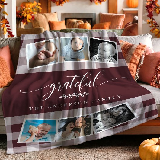 Grateful Bourgondië Plaid Herfst Familie Fotocolla Fleece Deken