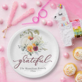Grateful Burgundy Floral Pumpkin Thanksgiving Papieren Bordje (Feest)