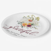 Grateful Burgundy Floral Pumpkin Thanksgiving Papieren Bordje (Gekanteld)