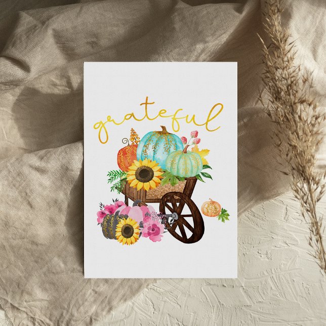 Grateful Cart Pumpkins Sunflower Thanksgiving card (Creator heeft geüpload)
