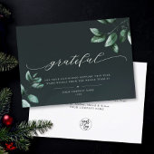 Grateful | Elegant Script Eucalyptus Business Logo Feestdagenkaart