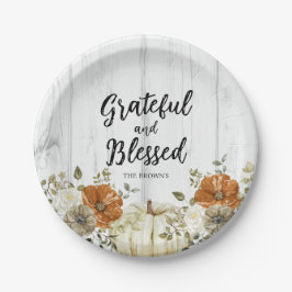 Grateful en gezegend Pompoen Herfst Thanksgiving Papieren Bordje