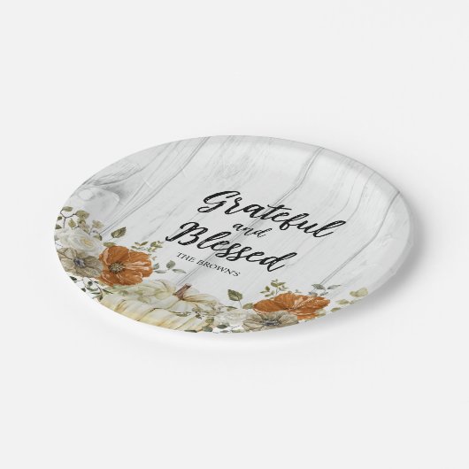 Grateful en gezegend Pompoen Herfst Thanksgiving Papieren Bordje (Gekanteld)
