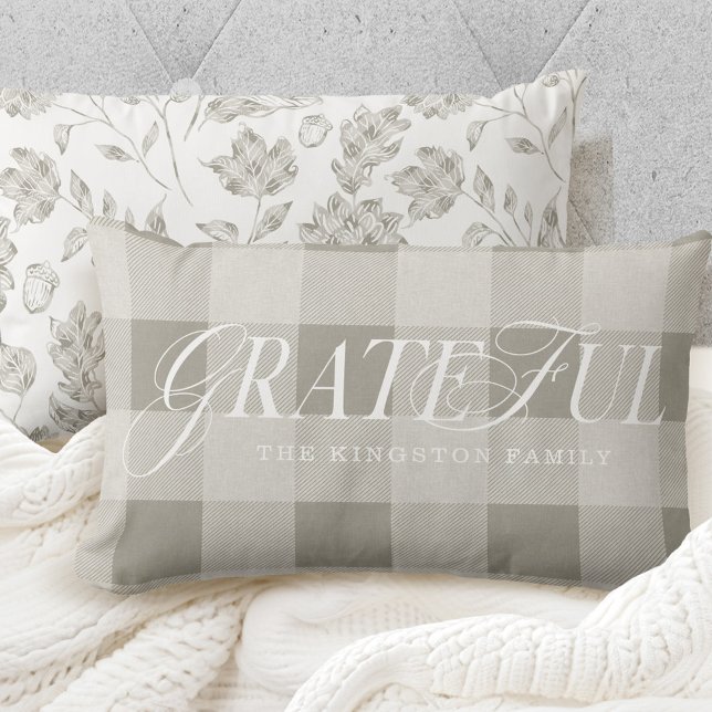 Grateful Familie County Stijl Sage Plaid Herfst Le Kussen (Grateful Family County Style Sage Plaid Fall Leaf Lumbar Pillow)