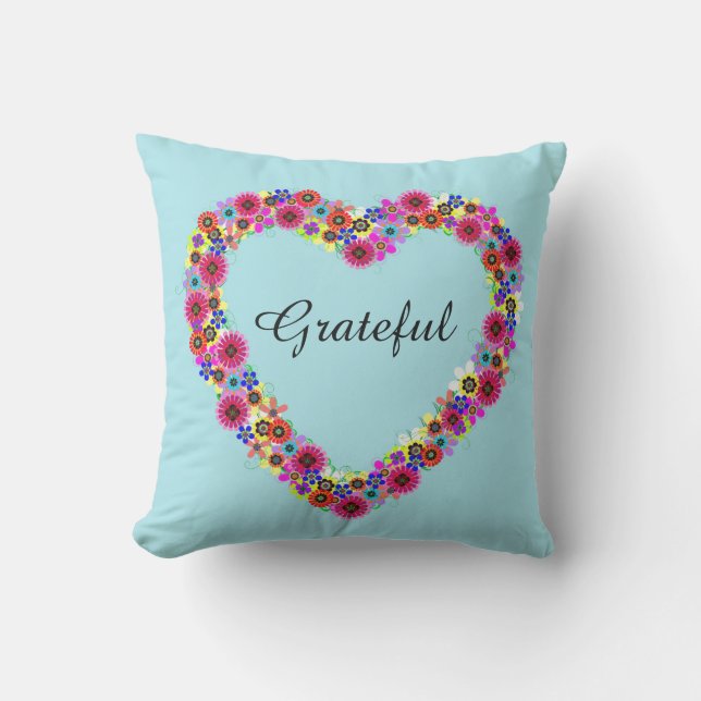 Grateful Floral Heart Buitenkussen (Voorkant)