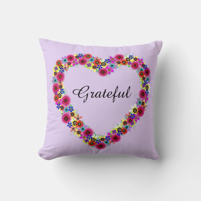 Grateful Floral Heart in Lavender Kussen (Voorkant)