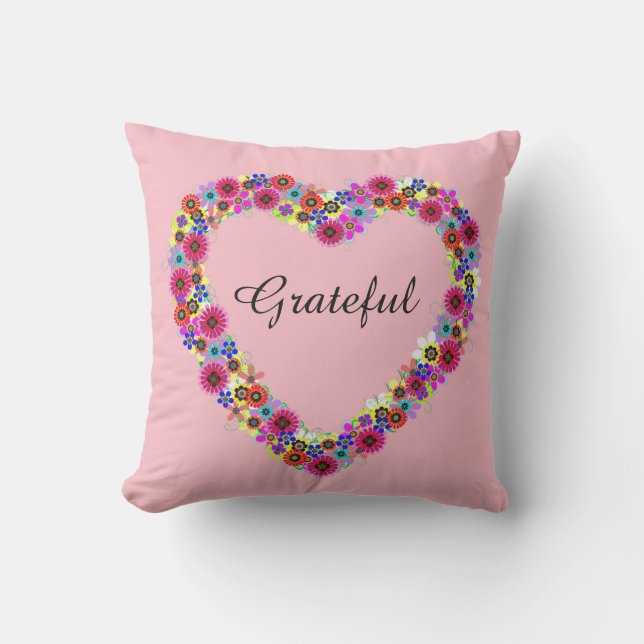 Grateful Floral Heart in Roos Pink Buitenkussen (Voorkant)