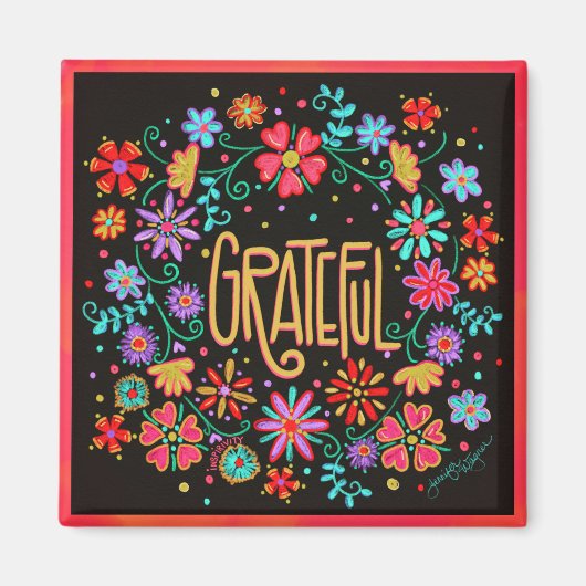 Grateful Floral Inspirerend Trendy Plezier Magneet (Voorkant)