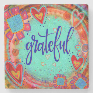 Grateful Floral Whimsical Hearts Leuke Drink Stenen Onderzetter