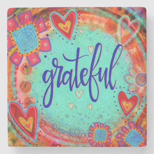 Grateful Floral Whimsical Hearts Leuke Drink Stenen Onderzetter (Voorkant)