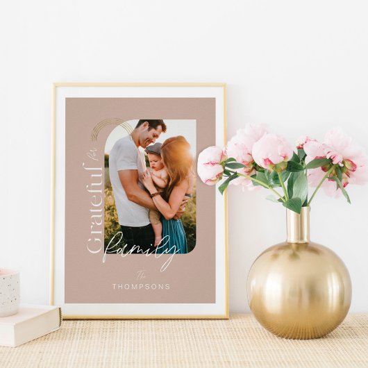 Grateful for Family Modern Geometric Arch 1 Photo Poster