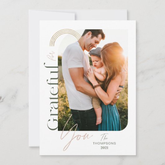 Grateful for you Modern Geometric Arch One Photo Feestdagenkaart (Voorkant)