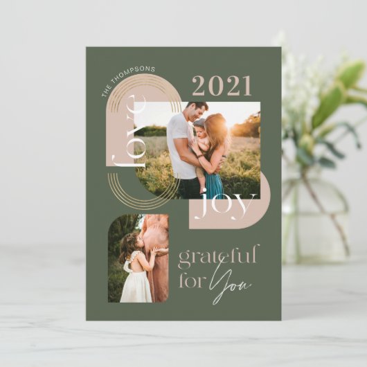 Grateful for you Modern Geometric Arch Two Photos Feestdagenkaart (Staand voorkant)