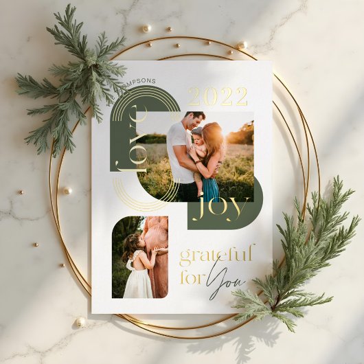 Grateful for you Modern Geometric Arch Two Photos Folie Feestdagenkaart