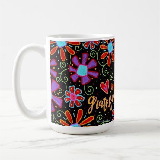 Grateful Fun Floral Whimsical Leuke Vriend Koffiemok (Links)
