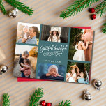 Grateful gezegend familie foto Blauwgroen geruite  Feestdagenkaart<br><div class="desc">Een prachtige fotocollage kerstvakantie kaart voor de familie die dankbaar, dankbaar en gezegend zijn. Deze blauwgroen groene familie kerstkaart is gepersonaliseerd met 6 van uw familie foto's, jouw naam en het jaar. Voor het beste resultaat snijdt u overtollige ruimte uit foto's voordat u foto's uploadt en gebruikt u foto's die...</div>