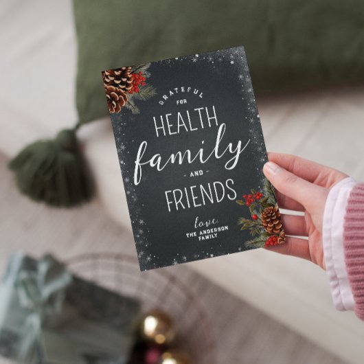 Grateful Gezondheid Familie Vrienden Typografie Xm Feestdagenkaart