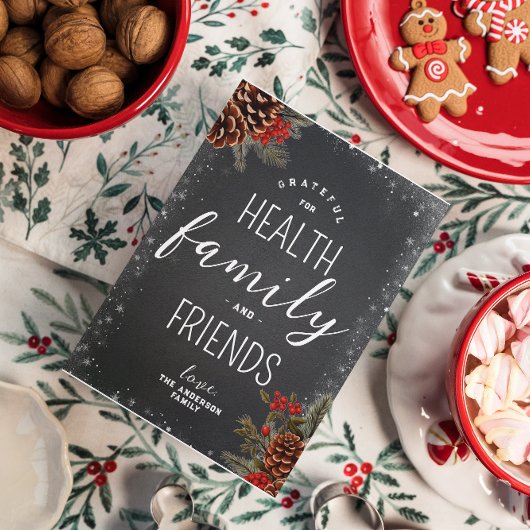 Grateful Gezondheid Familie Vrienden Typografie Xm Feestdagenkaart