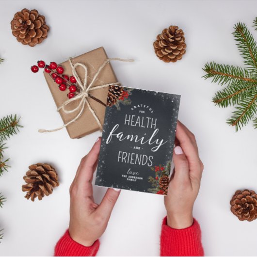 Grateful Gezondheid Familie Vrienden Typografie Xm Feestdagenkaart