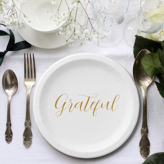 Grateful Gold Script minimalistische Thanksgiving Papieren Bordje