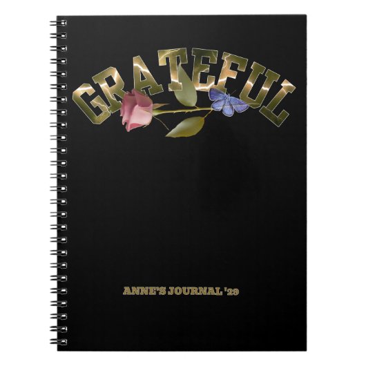 Grateful Golden Typography Roos & Butterfly Notitieboek (Voorkant)