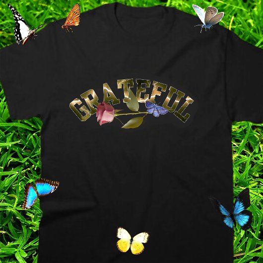 Grateful Golden Typography Roos & Butterfly Tri-Blend Shirt