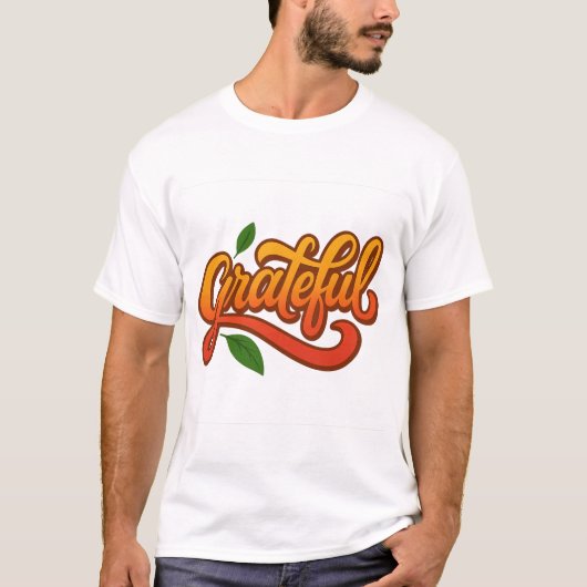 Grateful Gradient Script met bladeren T-shirt (Voorkant)